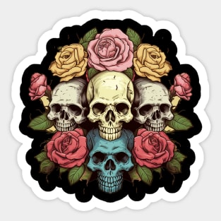 Colorful Sugar Skulls with Roses Sticker